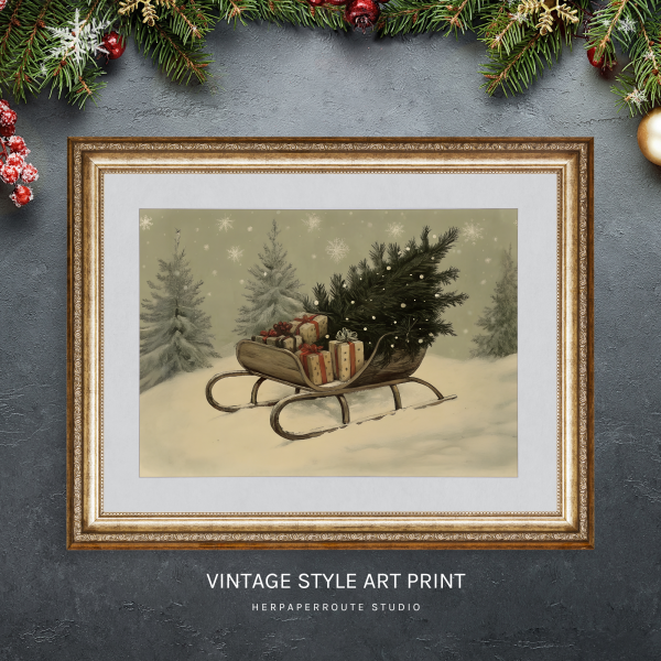 Vintage Christmas Sleigh Art Print - Image 3