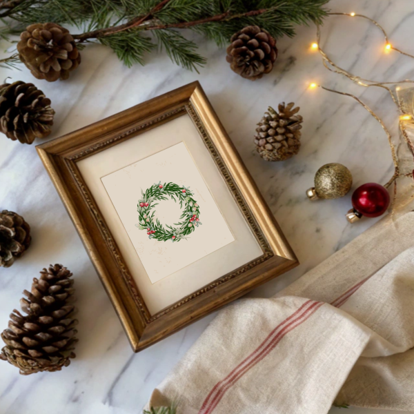 Vintage Christmas Wreath Wall Art Print - Image 2