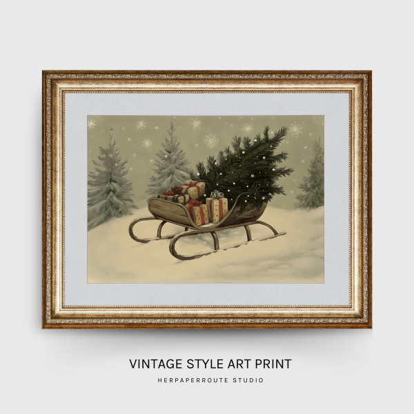 Vintage Christmas Sleigh Art Print