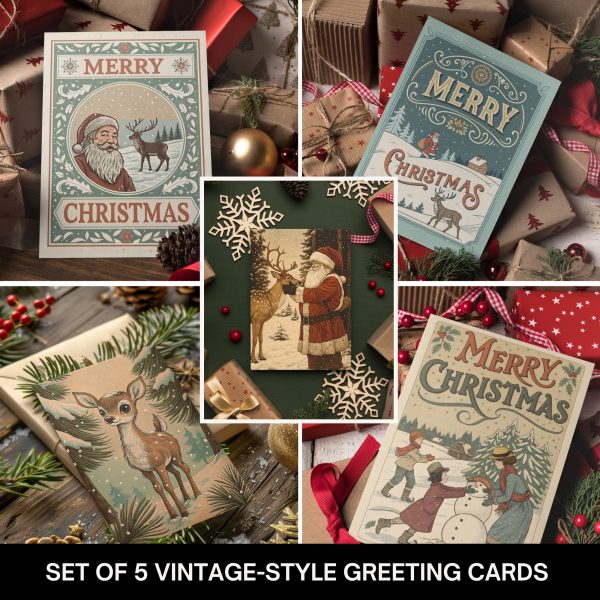 Vintage Christmas Greeting Cards (Set of 5)